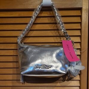Betsey Johnson Silver Metallic Shoulder Bag